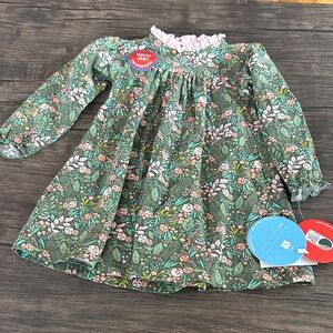 Magnetic Me Green Floral Long Sleeve Dress with Pink Accents